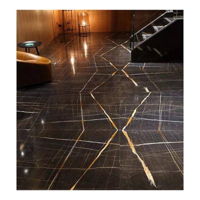 China Modern Black Gold Nero Marquina Interior Decoration Natural Marble Tile for sale