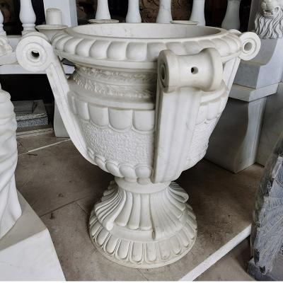 China Modern Carving Opens Customized Roman Style Flowerpot White Natural Stone Carving for sale