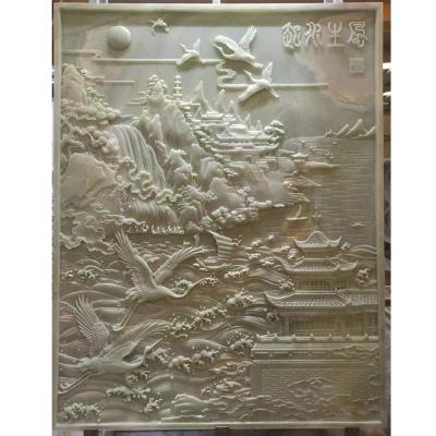 China Yellow Floral Carved Stone Decor Art Relief Wall Mounted Modern Onyx Design Sculpture for sale