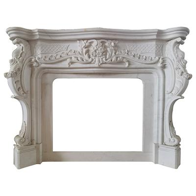 China Modern Interior Decorative Hand Carved Natural White Marble Surround Fireplace Mantel for sale