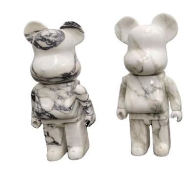 China Modern Indoor Marble Carving Home Decor Natural Marble Stone Bear Brick Statue for sale