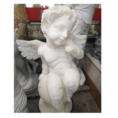 China Modern Life Size High Polished White Marble Winged Garden Small Angel Sculpture Statue for sale