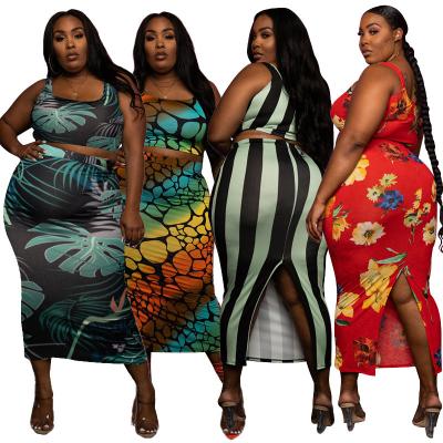 China QUICK DRY ladies split package hip skirt and vest flower print stripe leopard print African casual outfit women's two piece set clothing for sale