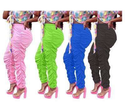 China Solid Color Women's Casual Panties Fashion Cargo Panties Ruffle Long Pants Anti-static High Quality Elastic Waist Pants for sale