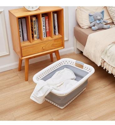 China Custom Large Plastic Child Laundry Hamper Viable Washable Silicone Rectangle Laundry Hamper Outdoor Carrying Foldable Basket for sale