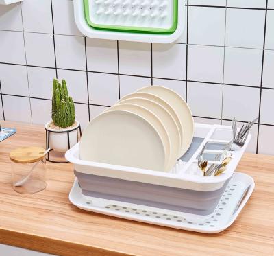 China Sustainable Automatic Water Drain Rack Cutlery Utensil Compartment Sectional Compact And Portable Collapsible Dish Drying Rack for sale