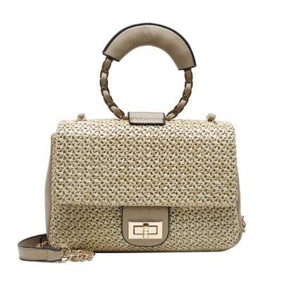 China 2021 High Quality New Straw Weave Ring Handle Woman Fashion Handbag Designer Luxury Cross - Body Handbags for sale