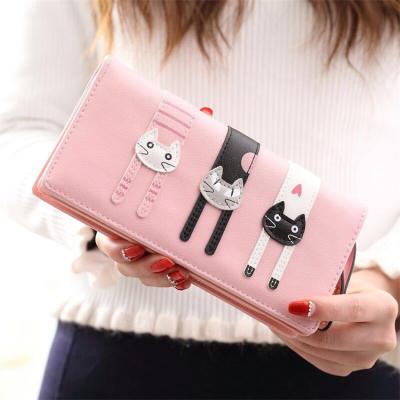 China Waterproof 2021 Cute Creative Female Clutch Purse Ladies Purse Zipper Card Holder Cat Women Long Wallet Pu Leather Wallet For Girls for sale