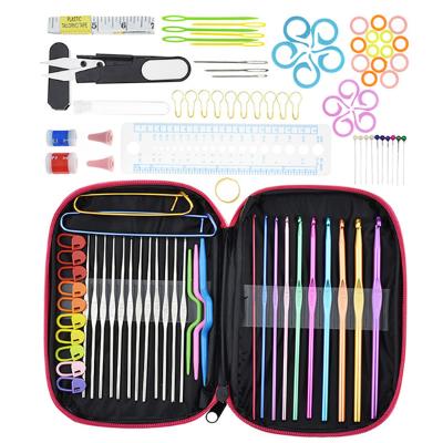 China Easy Grip Crochet Hook Set Crochet Hook Set With Yarn Knitting Needles Sewing Tool Kit Knit Measuring Scissor Holder Crochet Knitting for sale