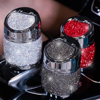 China Portable Smokeless Cigarette Diamond Car Ashtray Handmade Vehicle Holder Universal Car Ashtray Cigar Cylinder Box for sale