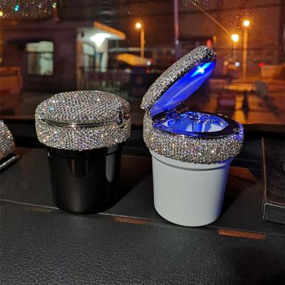 China Portable Beach Ashtray Rhinestone Car Ashtray With Diamond Car Ash Tray Storage Cup Holder Led Crystal Ashtray Lightweight for sale