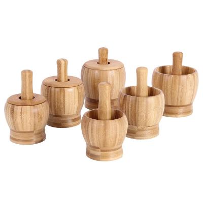 China Kitchen Viable Bamboo Wooden Food Household Herb Spice Masher Grinder Chopper Manual Garlic Press Mortar Pestle Set for sale