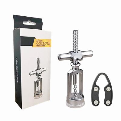 China Viable Retro Style Wine Bottle Opener Bold Stainless Cork Remover Manual Steel Red Wine Corkscrew for sale