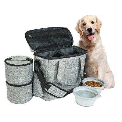 China Sustainable Airline Approved Pet Food Tote Organizer Dog Travel Bags With 2 Pack Collapsible Silicone Rolls Storage Containers for sale