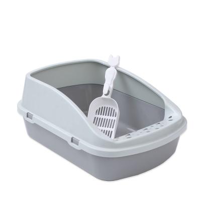 China Pets Sustainable Products Anti-splash Semi-enclosed Cat Toilet With Scoop Cat Litter Box for sale