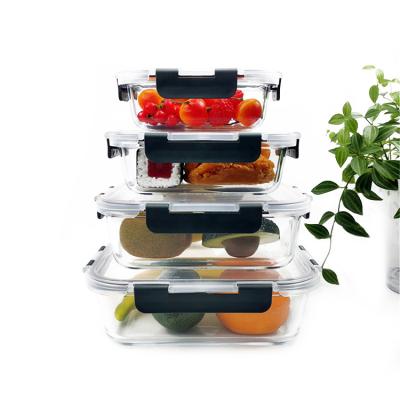 China Freshness Preservation Rectangle Clip Lif Airtight Containers Glass Food Containers With Leakproof Snap Lock Lids for sale