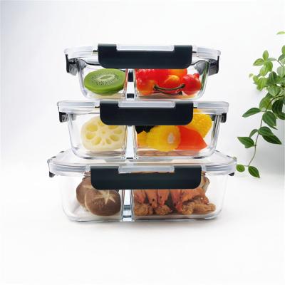 China Freshness Preservation 2 Compartments Glass Storage Lunch Box Heat Resistant Glass Container for sale