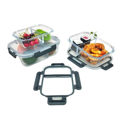 China 2022 Hot Rectangle Freshness Preservation Sale 1040ml Glass Food Container Large Capacity Oven Safe Bento Lunch Box With Two Full Compartments for sale