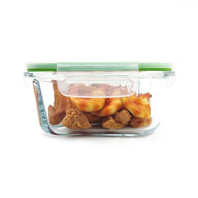 China Multifunctional Freshness Preservation Yuncheng 2 Compartment Food Lunch Airtight Glass Storage Containers With 4 Side PP Snap Lock Lid for sale