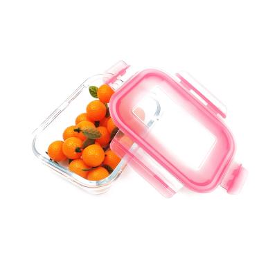 China Eco-Friendly Leakproof Microwavable Glass Food Keeper Freshness Preservation Rect Storage Container Take Out Box With PP Color Lid for sale