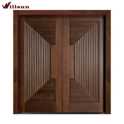 China Exterior Solid Wood Rustic Mahogany Type Prehung Front Door Contemporary External Villa Door for sale