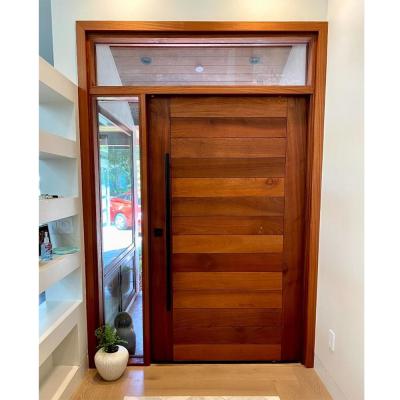 China Modern Custom Solid Wood Exterior Front Pivot Door With Sidelights Oak Wood Entry Doors for sale