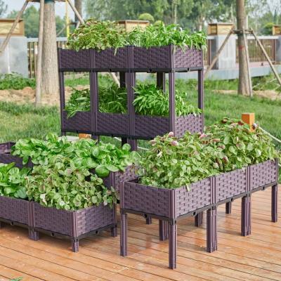 China Outdoor Rectangular Stackable Flower Pot Plastic Raised Garden Bed for sale