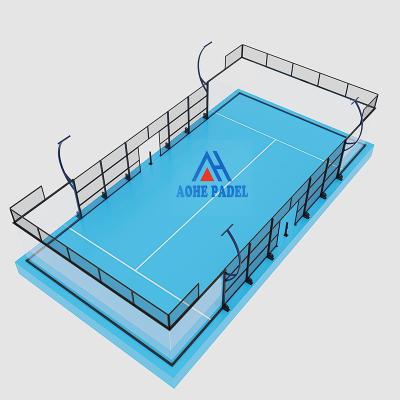 China 12mm Tempered Glass Factory Customized outdoor indoor artificial grass  customized Suspension super panorama type frameless Padel Tennis Courts for sale