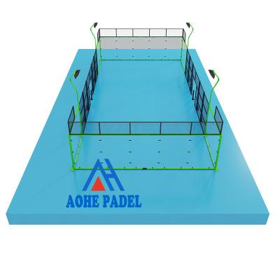 China 12mm Tempered Glass Cheap Price Indoor Outdoor 150mm Green corner column Panoramic Padel Paddle Tennis Courts for sale