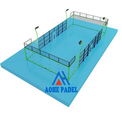 China 12mm Tempered Glass Sports Court Equipment 150mm corner column Green corner post Padel Tennis Court Panoramic Sport Paddle Tennis Court for sale