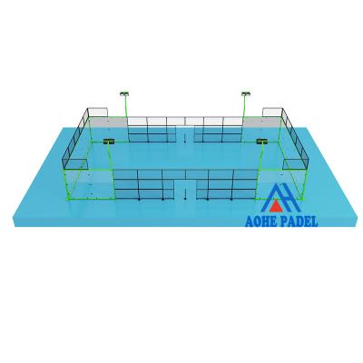 China 12mm Tempered Glass 150mm corner column Good Quality Professional Panoramic Classic Outdoor Paddle Court with Artificial Padel Tennis Grass for sale