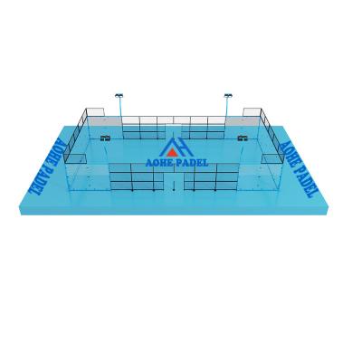 China 12mm Tempered Glass Customized C-shaped light pole padel tennis court integral sport artificial grass paddle tennis court for sale