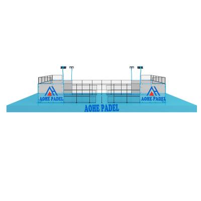 China 12mm Tempered Glass Paddel Tennis Court Sale Paddle Tennis Sports Black or Blue or Customized 20*10m C-shaped light pole Padel Tennis Court for sale