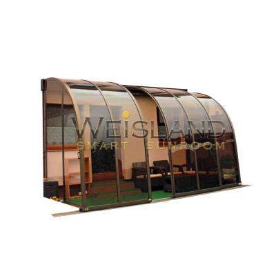 China Weisland Modern Smart Retractable Garden Balcony Shade Aluminum Lean To Curved Solarium for sale