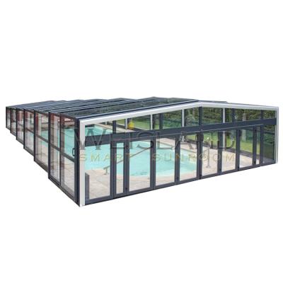 China Modern Motorized In-ground Swimming Pool Roof Cover Telescopic Retractable Enclosures for sale