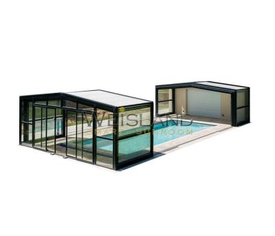 China Silding PC Sheet Panel Patio Pool Roof Electric Retractable Cover Gable Swimming Pool Enclosure for sale