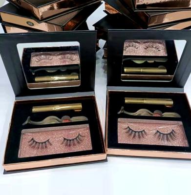 China Long 3d 5d False Eyelashes Wholesale Natural High End Magnetic Kit Private Label Eyeliner And Lashes Kit With Custom Box for sale