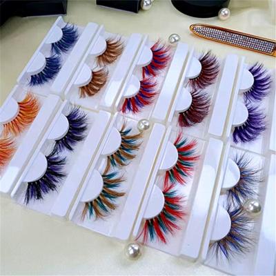 China Natural Long 25mm Halloween colored faux mink eyelashes 3d 5d fluffy vegan colored strips 100% real for sale