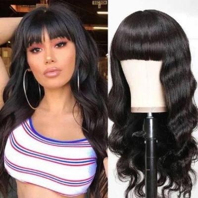 China Bodywave Virgin 100% Natural Curly Silky Straight Bone Wave Long Bangs Wig Hair For Black Women for sale