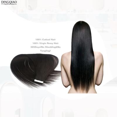 China DINGQIAO Straight Injected Weft Natural Black Straight Thick End Wholesale100% Remy Virgin Hair Extensions 14 Inch Raw Human Tape #1B for sale