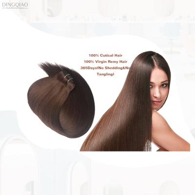 China DINGQIAO Straight Clip In #2 Easy Install Raw Human Virgin Remy Hair Bundles Unprocessed Hair Extension Cuticle Aligned for sale