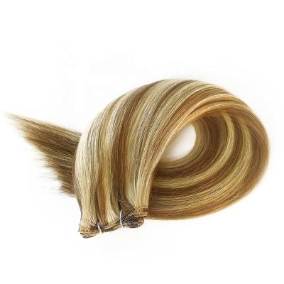 China Straight Machine Hair Extensions D8/613 Brown Virgin Hair Weft Blonde Top Human Cuticle Aligned 12A Drawn By Remy Hair Weft Weaving Double for sale