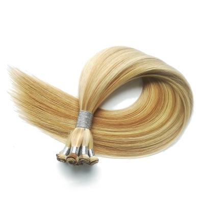 China Right Hand Tied Wefts Hair Extensions D14/22 Brown Blonde Cuticle Aligned Virgin Human Remy Double Drawn Bundle Hair Top 14-24 Inches for sale