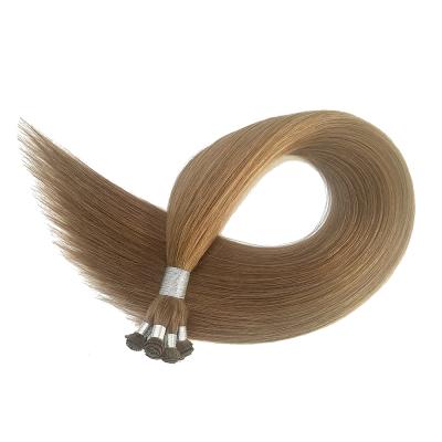 China Right Hand Tied Hair Extensions #8 Light Brown Cuticle Aligned 100% Human Virgin Hair Quality Remy Hair Weft Bundles 12A Double Drawn for sale