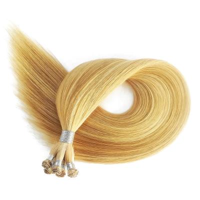 China Right Hand Tied Hair Extensions #D14/24 Brown Blonde Cuticle Aligned 100 Virgin Human Hair Remy Hair Weft Bundle Double Drawn 12A for sale