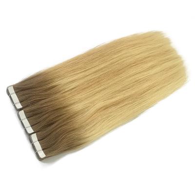 China Straight Tape In Hair Extensions R8/D16/22 Rooted Brown Blonde 100% Virgin Human Hair Double Rooted Cuticle Pulled Aligned Hair Wefts 14-24 Inch for sale