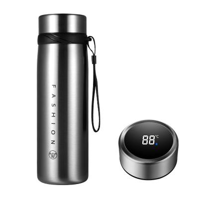 China 500 PORTABLE Silver Kettle With Rope Stainless Steel Double Wall Water Bottle Travel Cups Outdoor Vehicle Mounted Temperature Display for sale