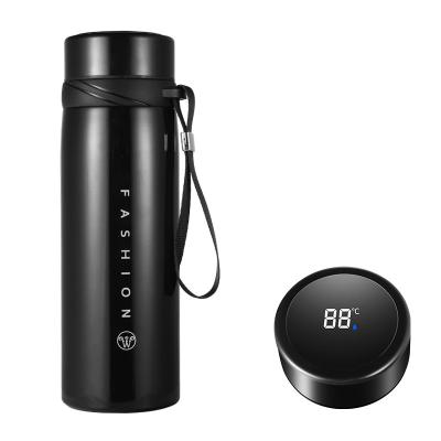 China 500 PORTABLE Black Kettle With Rope Stainless Steel Double Wall Water Bottle Travel Cups Outdoor Vehicle Mounted Temperature Display for sale