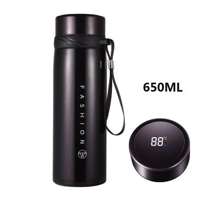 China PORTABLE Illuminated Black Kettle With Rope Stainless Steel Water Bottle Travel Mugs Outdoor Vehicle Mounted Temperature Display for sale