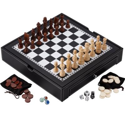 China Wholesale Folding Wooden Chess Competition Chess Set 3 in 1 Chessboard Backgammon Manufacturer for sale